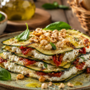MEA-Millefeuille croustillant de courgette, ricotta fumée & tomates confites